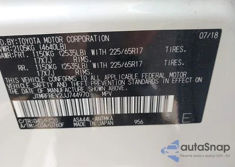 2018 Toyota Rav4 Xle из США, поврежденный, VIN JTMRFREV2JJ744970